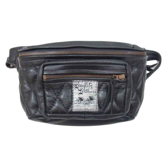 LANGLITZ LEATHERS ラングリッツレザーズ Padded Outside Pocket Waist Bag パデッド レザー ウエスト バッグ アウトサイド ポケット ブラック系【中古】