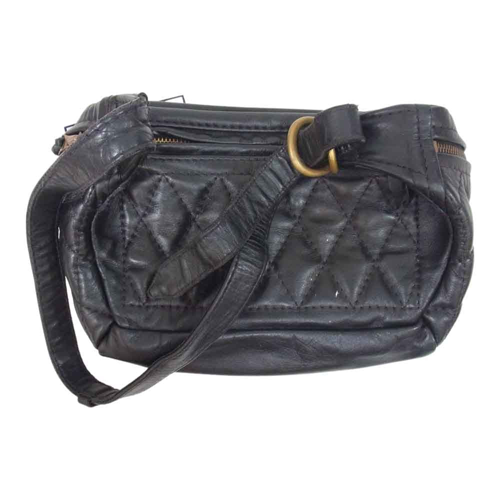 LANGLITZ LEATHERS ラングリッツレザーズ Padded Outside Pocket Waist Bag パデッド レザー ウエスト バッグ アウトサイド ポケット ブラック系【中古】