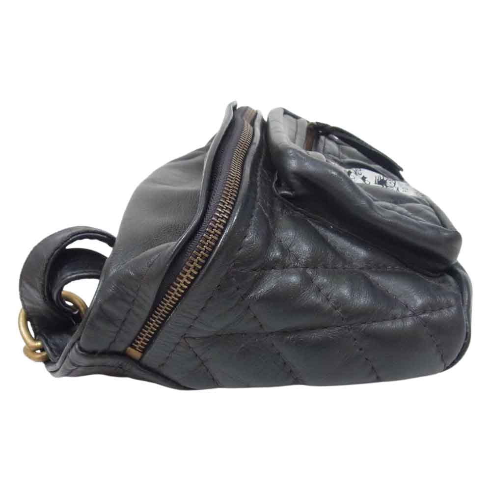 LANGLITZ LEATHERS ラングリッツレザーズ Padded Outside Pocket Waist Bag パデッド レザー ウエスト バッグ アウトサイド ポケット ブラック系【中古】