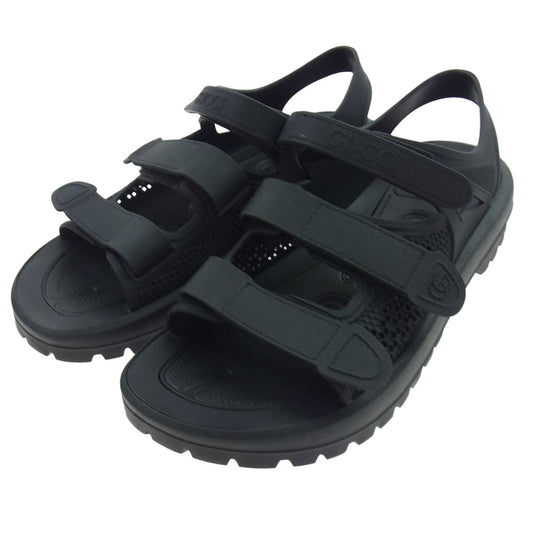 GUCCI グッチ 692415 ロゴ ラバー サンダル ブラック系 7【新古品】【未使用】【中古】