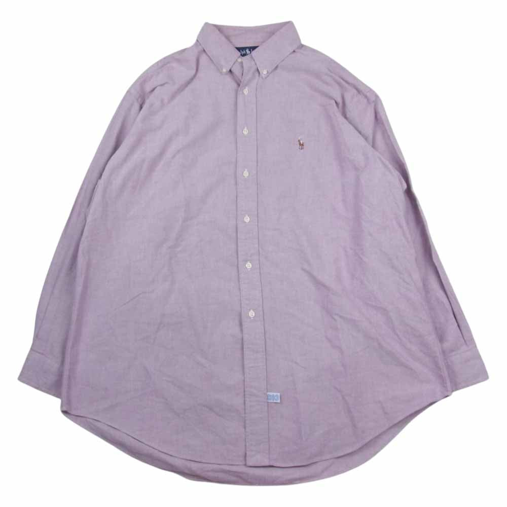 RALPH LAUREN ラルフローレン ボタンダウン シャツ 長袖 刺繍 ピンク パープル系 17-33【中古】