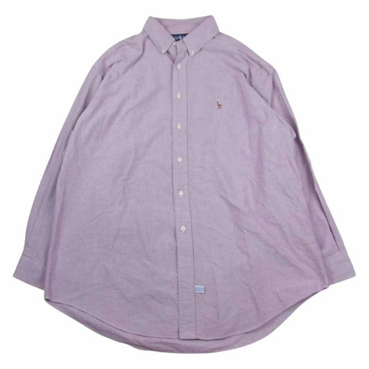 RALPH LAUREN ラルフローレン ボタンダウン シャツ 長袖 刺繍 ピンク パープル系 17-33【中古】