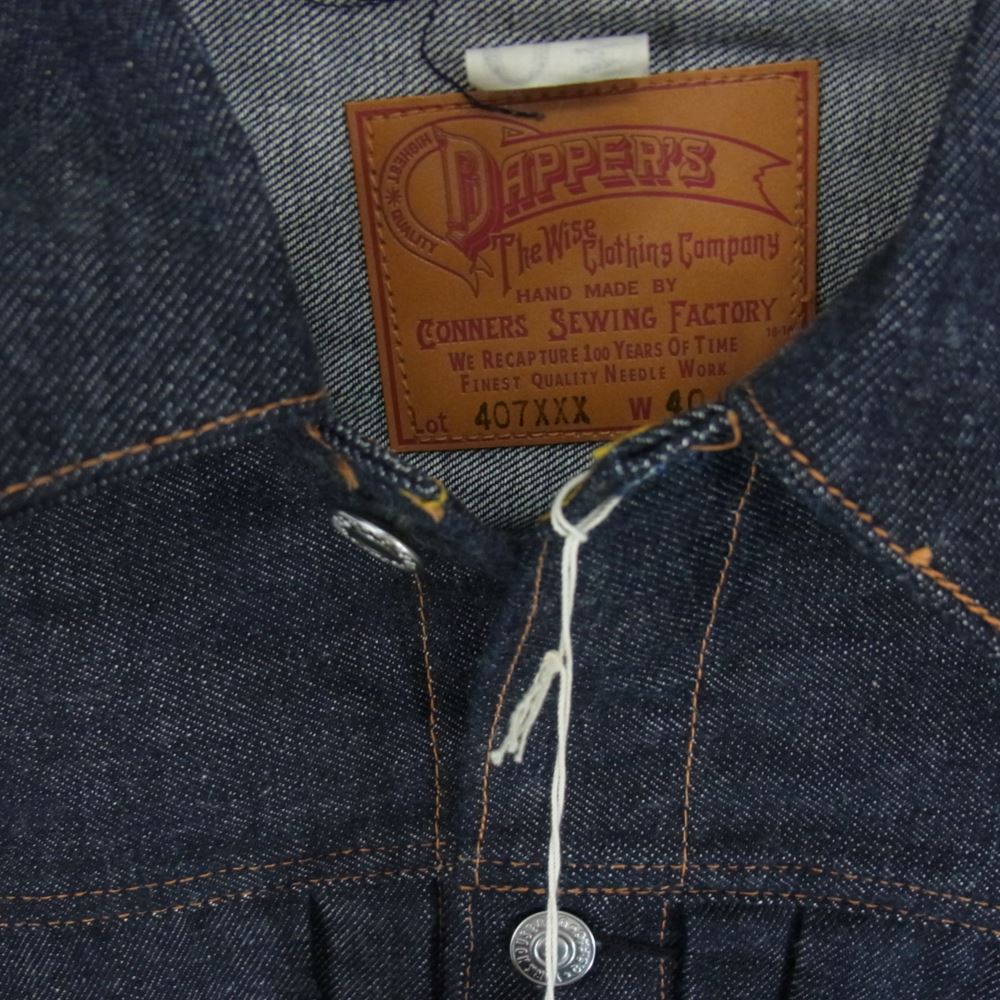 ダッパーズ  407XXX 2ND One Piece Of Rock セカンド コナーズ ソーイング ファクトリー デニム ジャケット インディゴブルー系 40【新古品】【未使用】【中古】
