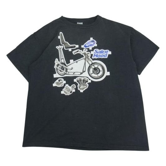 SAINT MICHAEL セントマイケル 23SS SM-S23-0000-114 × NEIGHBORHOOD ネイバーフッド NH SS TEE BIKE BLACK プリント 半袖 Tシャツ ブラック系 XXL【美品】【中古】