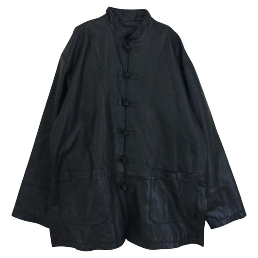 Yohji Yamamoto ヨウジヤマモト UM-J53-701 S'YTE サイト Sheepskin Leather Washed China Jacket シープスキン レザー ウォッシュド チャイナ ジャケット ブラック系 3【中古】