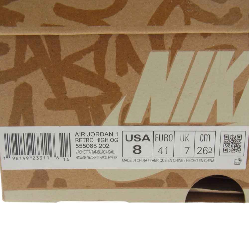 NIKE AIR JORDAN ナイキ ジョーダン 555088-202 1 RETRO HIGH OG Vachetta Tan レトロ ハイ バケッタ タン ハイカット スニーカー ブラック系 ブラウン系 26cm【美品】【中古】