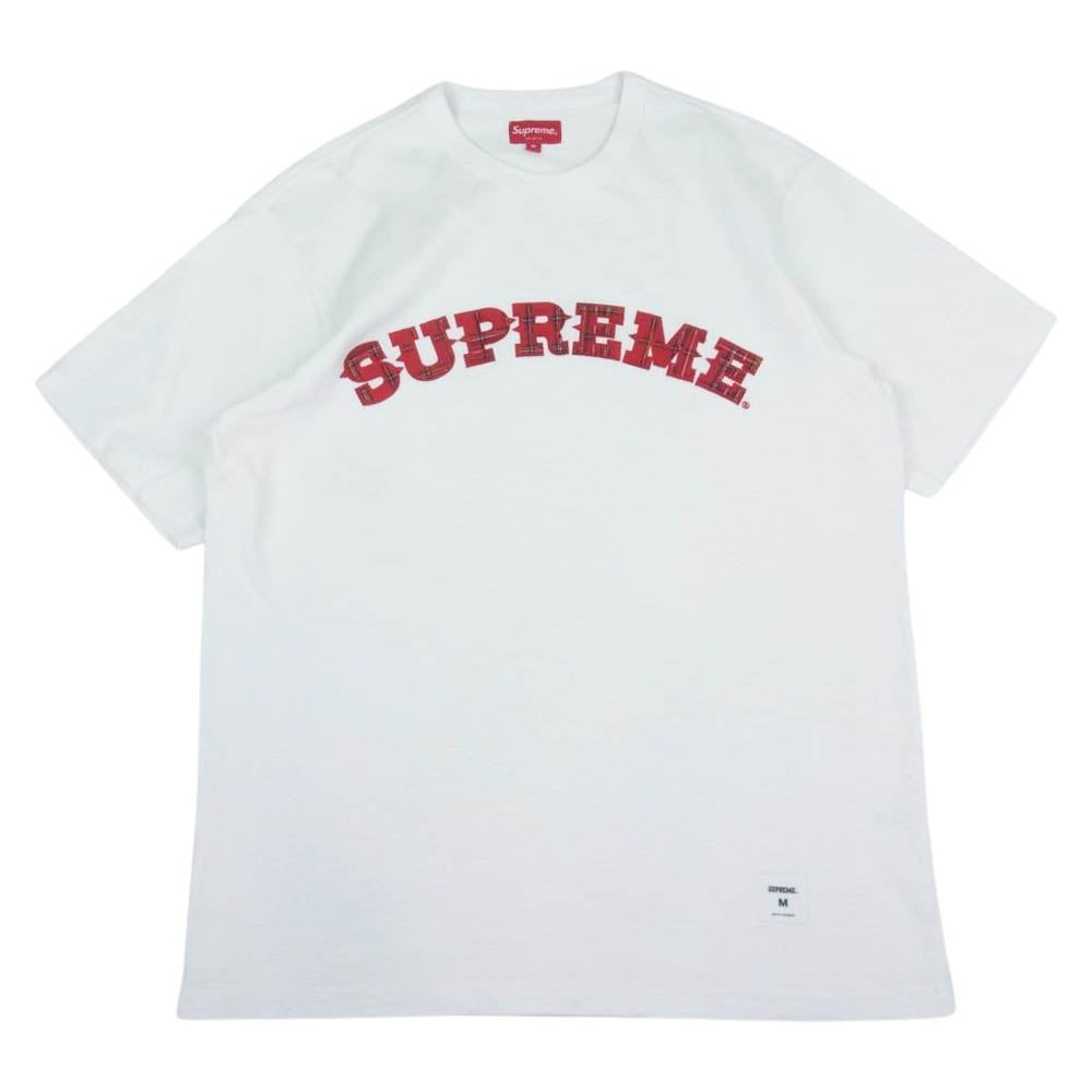 Supreme シュプリーム 20AW Plaid Applique S/S Top アップリケ アーチロゴ チェック Tシャツ ホワイト系 M【中古】