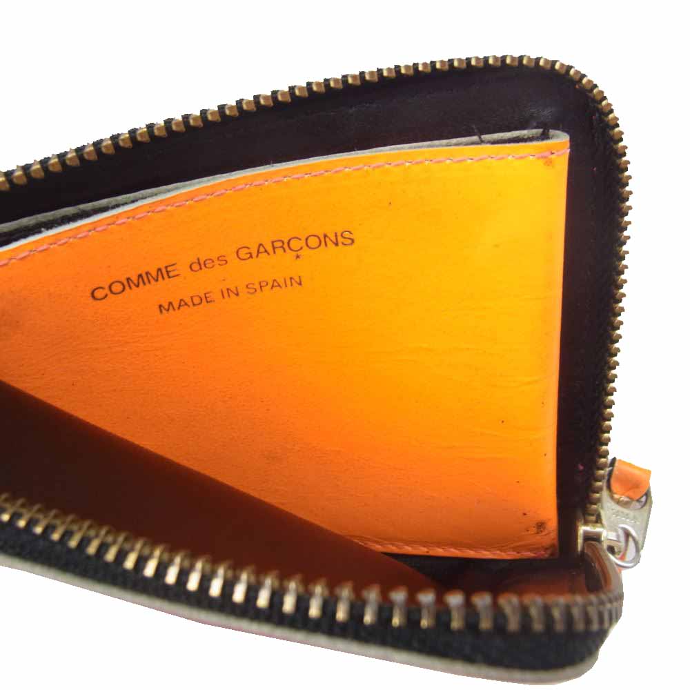 COMME des GARCONS コムデギャルソン SA3100SF L字ファスナー コンパクトウォレット レザー ピンク イエロー オレンジ イエロー系 ピンク系【中古】