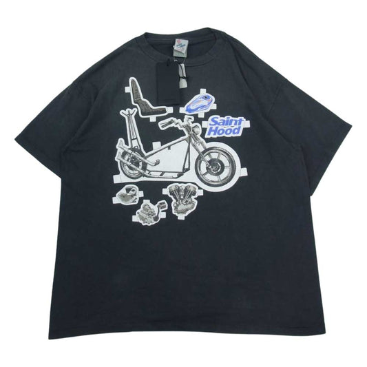 SAINT MICHAEL セントマイケル 23SS SM-S23-0000-114 × NEIGHBORHOOD ネイバーフッド S/S T-SHIRT バイク プリント Tシャツ ブラック系 XL【美品】【中古】