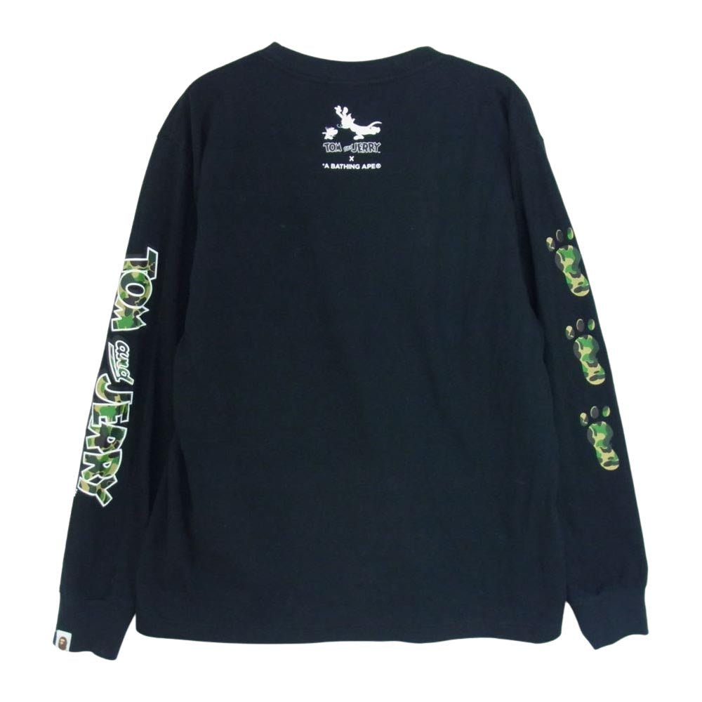 A BATHING APE アベイシングエイプ TOM AND JERRY トムとジェリー FOOTPRINTS L/S TEE プリント 長袖 Tシャツ ブラック系 S【中古】