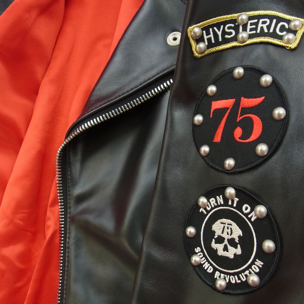 HYSTERIC GLAMOUR ヒステリックグラマー 02201LB02 × Lewis Leathers ルイスレザー  バックスカル サイクロン ダブル ライダース ジャケット ブラック系 S【美品】【中古】