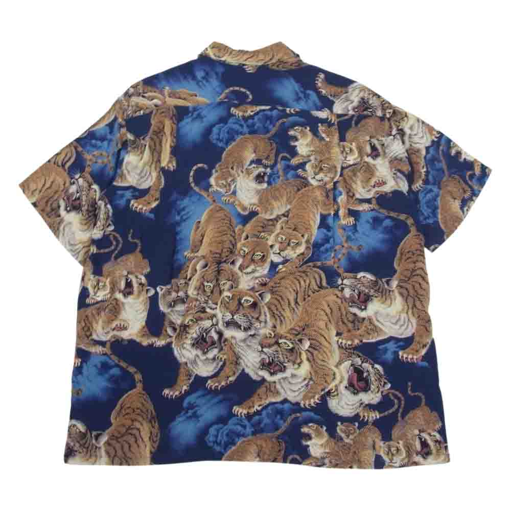 SUN SURF サンサーフ スペシャル 百虎 SP ONE HUNDRED TIGERS KALAKAUA ハワイアン アロハ シャツ ネイビー系 L【美品】【中古】