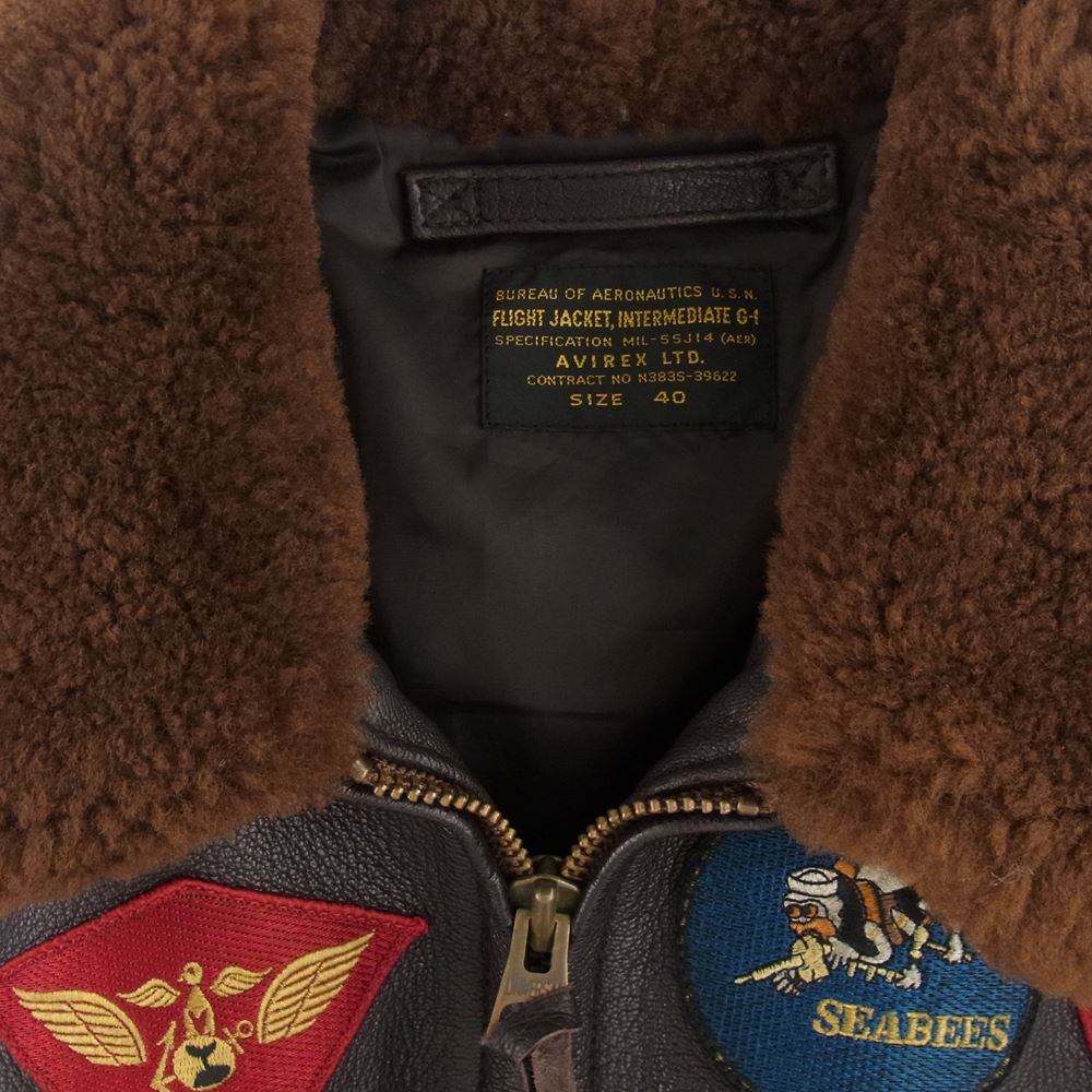 AVIREX アヴィレックス 6101063 G-1 TOP GUN GOAT ゴートスキンレザー G1 トップガン レザージャケット ミリタリー ダークブラウン系 40【中古】
