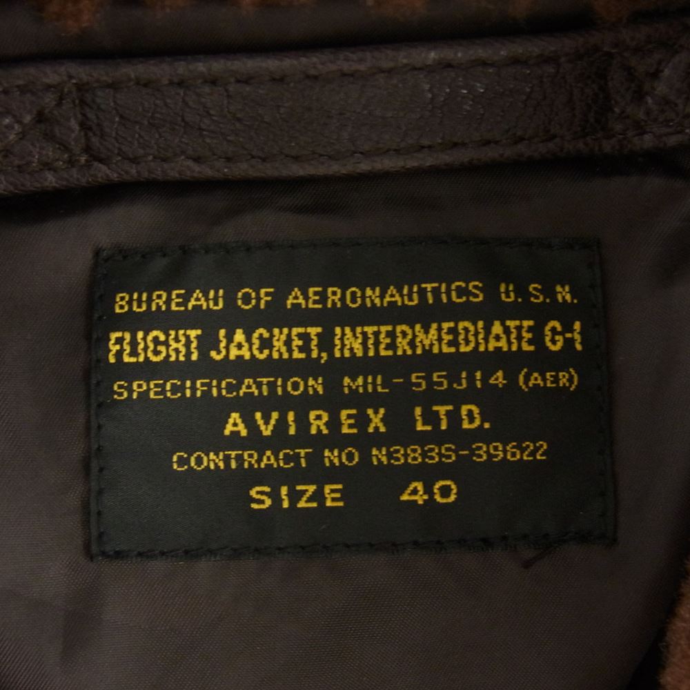 AVIREX アヴィレックス 6101063 G-1 TOP GUN GOAT ゴートスキンレザー G1 トップガン レザージャケット ミリタリー ダークブラウン系 40【中古】