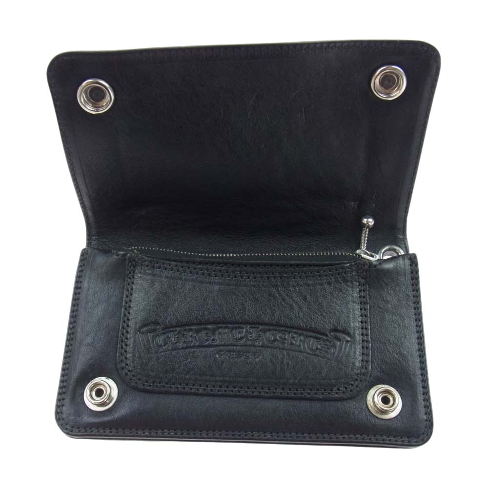 CHROME HEARTS クロムハーツ（原本無） 1ZIP 1ジップ クロスボタン レザーウォレット 財布  ブラック系【中古】