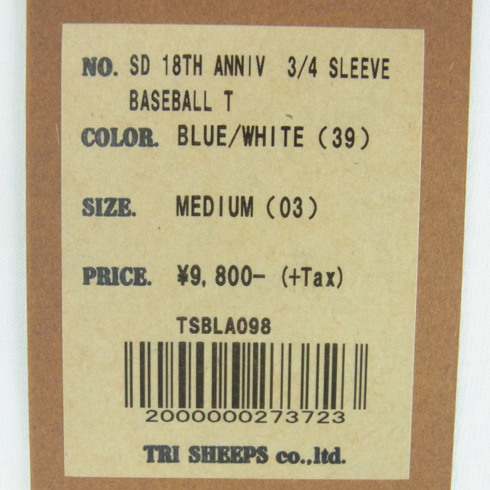 STANDARD CALIFORNIA スタンダードカリフォルニア SD18th Anniversary 3/4 Sleeve Baseball T ラグラン 七分袖 ベースボール Tシャツ ホワイト系 ブルー系 M【新古品】【未使用】【中古】