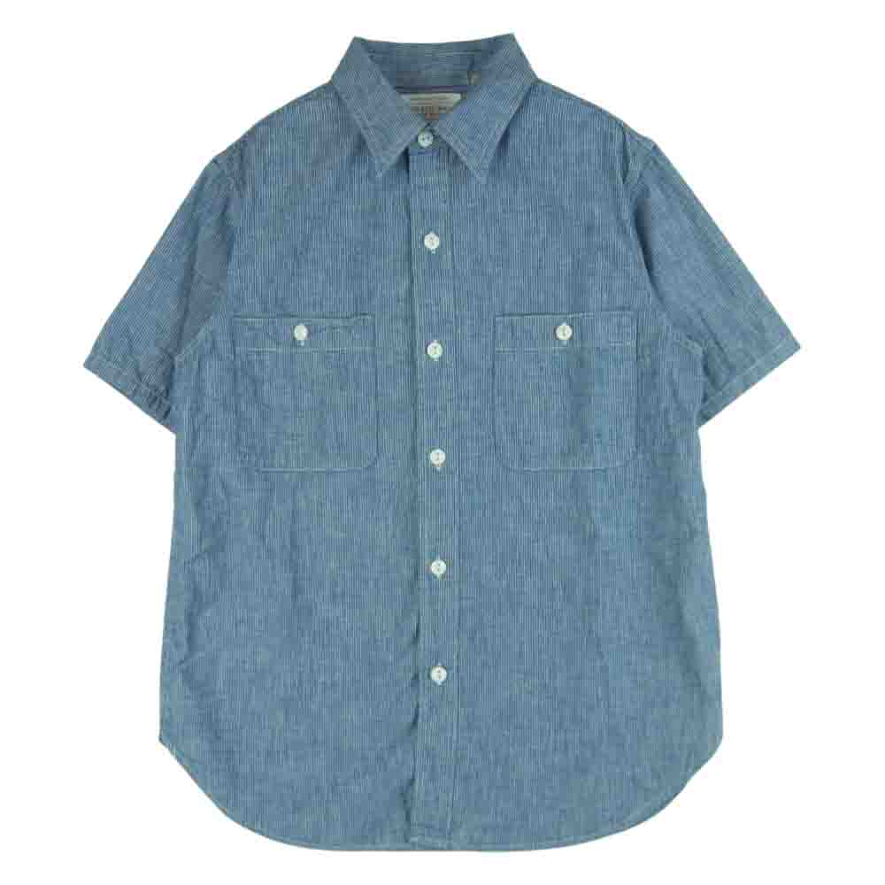 FULLCOUNT フルカウント B502122 4821 ダンガリー ストライプ 半袖 シャツ コットン 日本製 グレイッシュブルー系 36【中古】