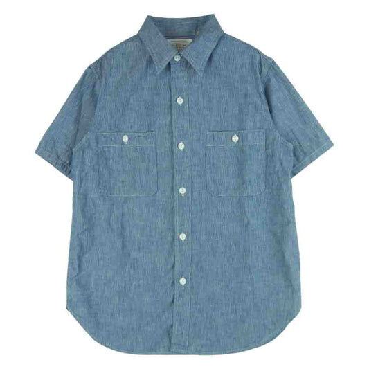 FULLCOUNT フルカウント B502122 4821 ダンガリー ストライプ 半袖 シャツ コットン 日本製 グレイッシュブルー系 36【中古】