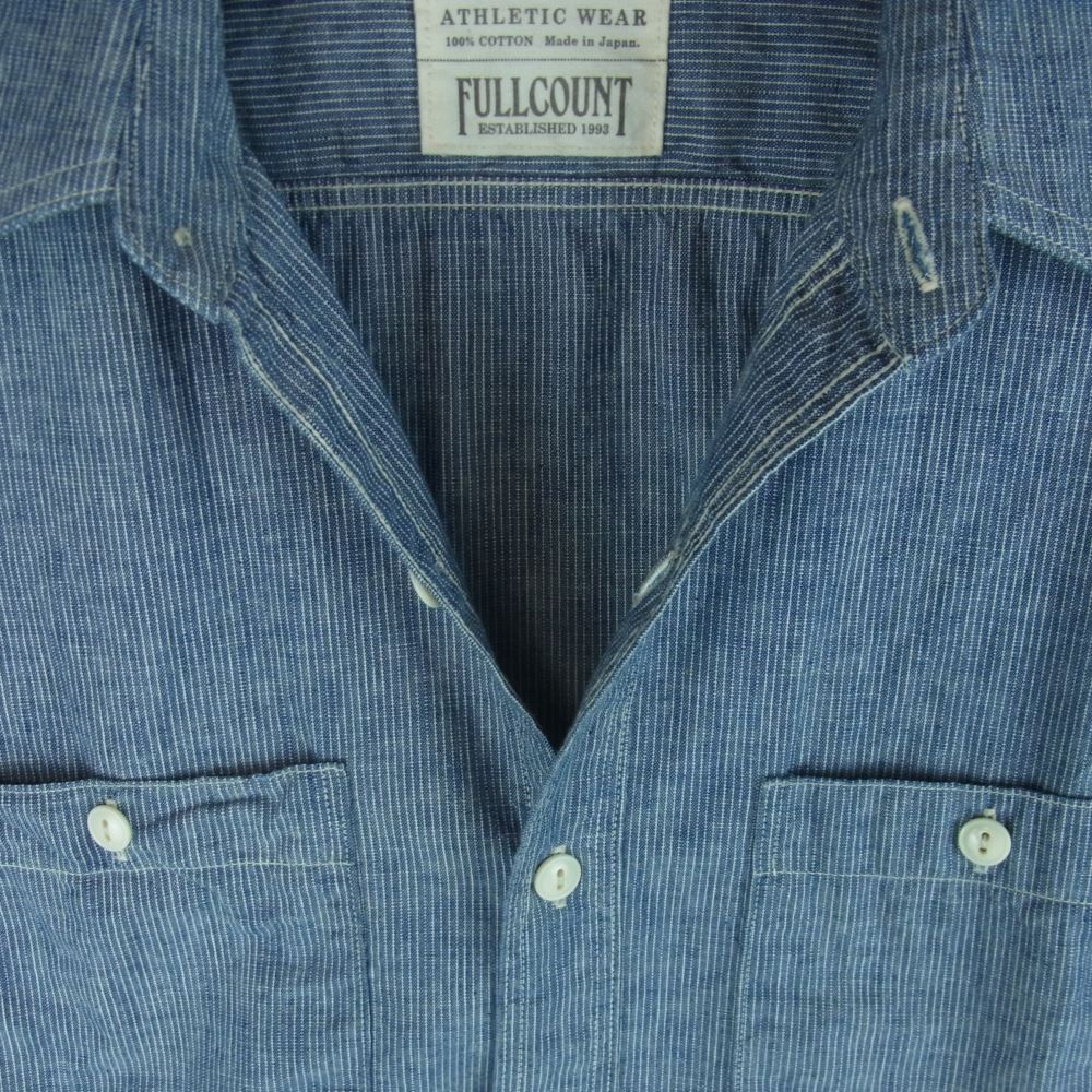 FULLCOUNT フルカウント B502122 4821 ダンガリー ストライプ 半袖 シャツ コットン 日本製 グレイッシュブルー系 36【中古】