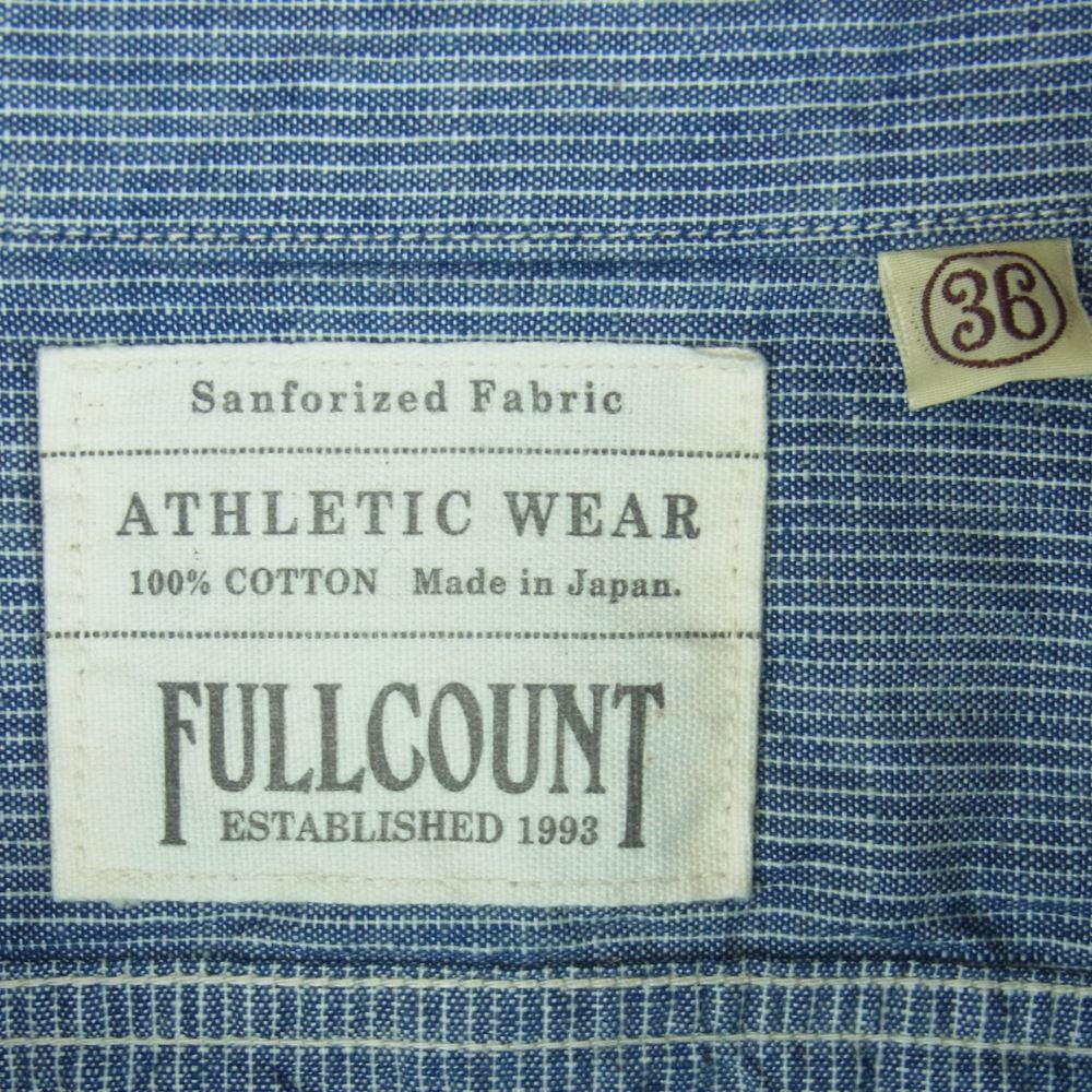 FULLCOUNT フルカウント B502122 4821 ダンガリー ストライプ 半袖 シャツ コットン 日本製 グレイッシュブルー系 36【中古】