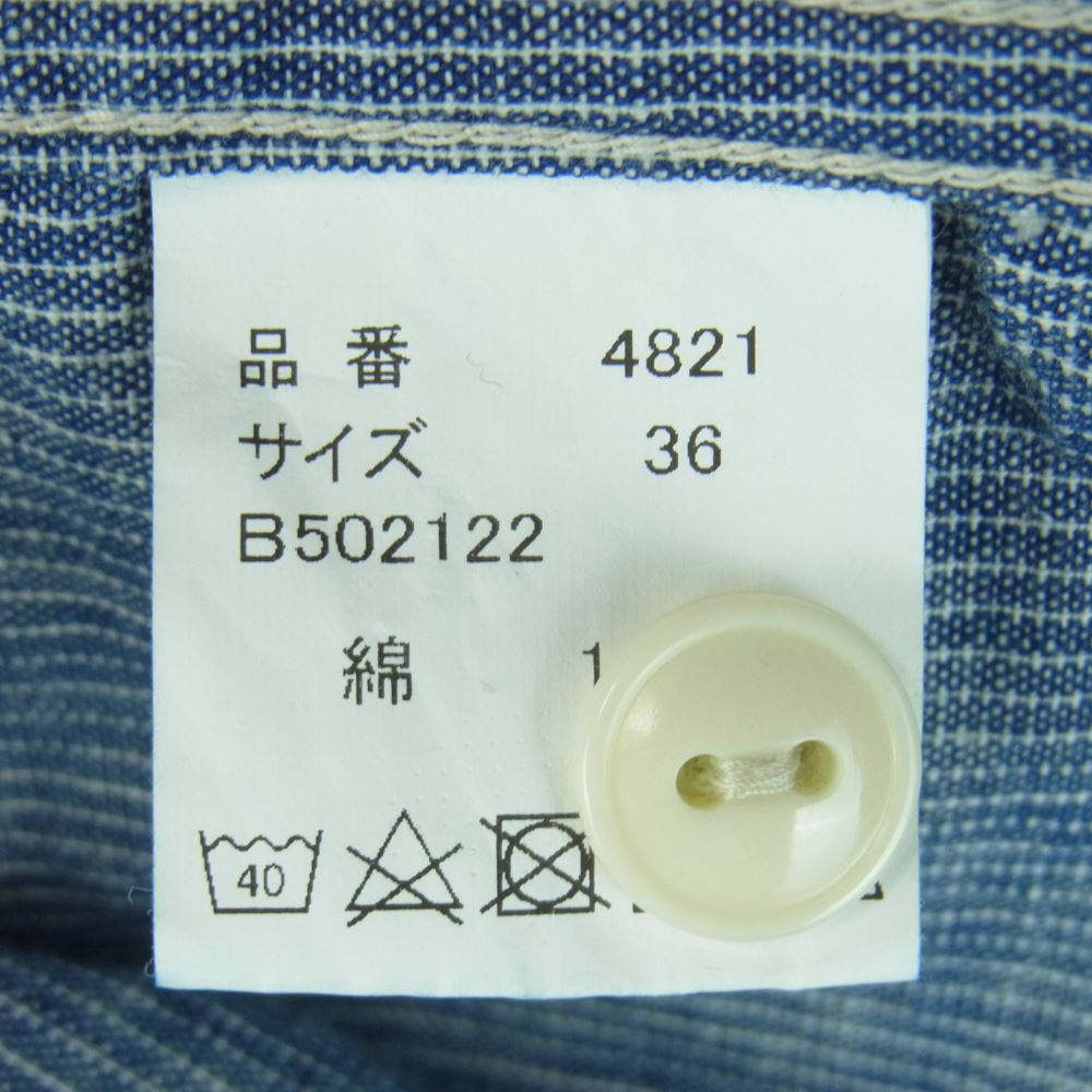 FULLCOUNT フルカウント B502122 4821 ダンガリー ストライプ 半袖 シャツ コットン 日本製 グレイッシュブルー系 36【中古】