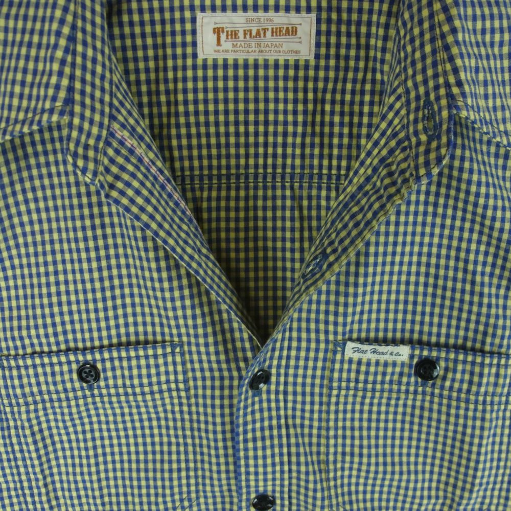 THE FLAT HEAD ザフラットヘッド ギンガムチェック 半袖 シャツ コットン 日本製 ブルー系 イエロー系 38【中古】