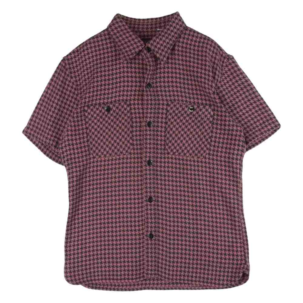 THE FLAT HEAD ザフラットヘッド 千鳥 ビッグ ハウンドトゥース 半袖 シャツ 日本製 ピンク系 ブラック系 38【中古】