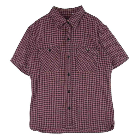 THE FLAT HEAD ザフラットヘッド 千鳥 ビッグ ハウンドトゥース 半袖 シャツ 日本製 ピンク系 ブラック系 38【中古】