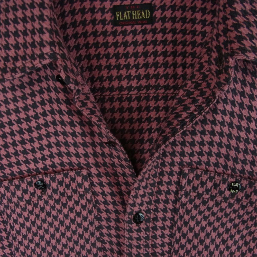 THE FLAT HEAD ザフラットヘッド 千鳥 ビッグ ハウンドトゥース 半袖 シャツ 日本製 ピンク系 ブラック系 38【中古】