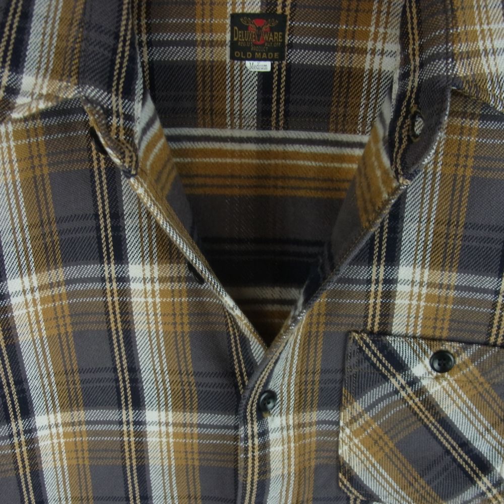 DELUXE デラックス ヘビーフランネル タータンチェック 長袖 シャツ コットン 日本製 グレー系 ブラウン系 M【中古】