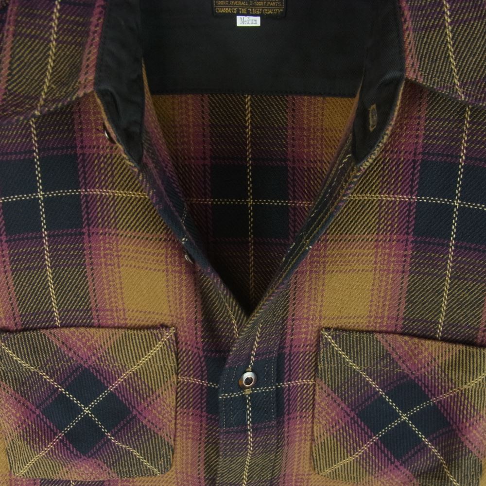 DELUXE デラックス ヘビーフランネル タータンチェック 長袖 シャツ コットン 日本製 ブラウン系 黄土色系 M【中古】