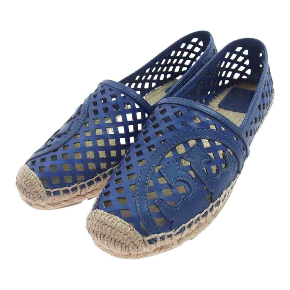 Tory Burch トリーバーチ THATCHED PERF LOGO ESPADRILLE-SILKY VEG スニーカー サンダル シューズ ブルー系 8【中古】