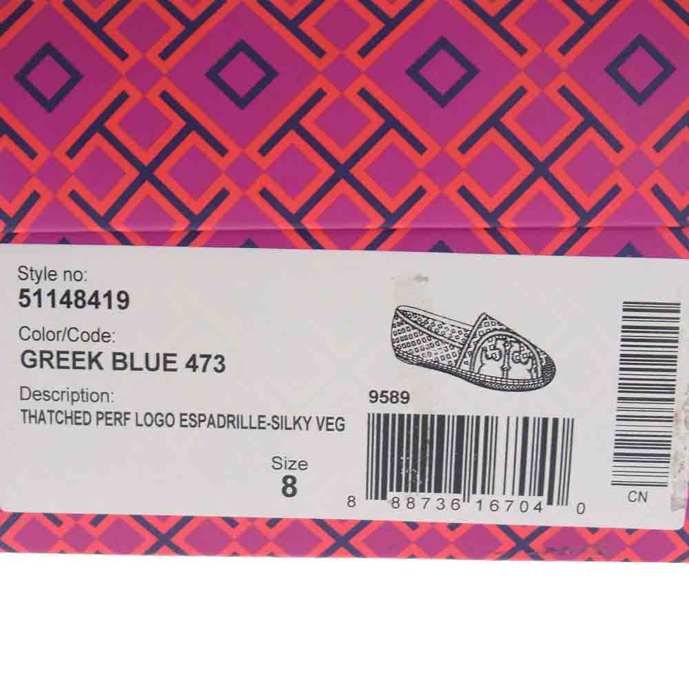 Tory Burch トリーバーチ THATCHED PERF LOGO ESPADRILLE-SILKY VEG スニーカー サンダル シューズ ブルー系 8【中古】