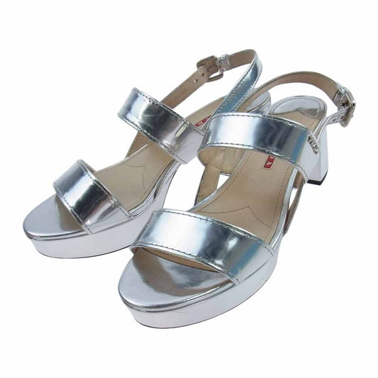 PRADA プラダ 3XP066 レザー ヒール サンダル シルバー シルバー系 39【中古】