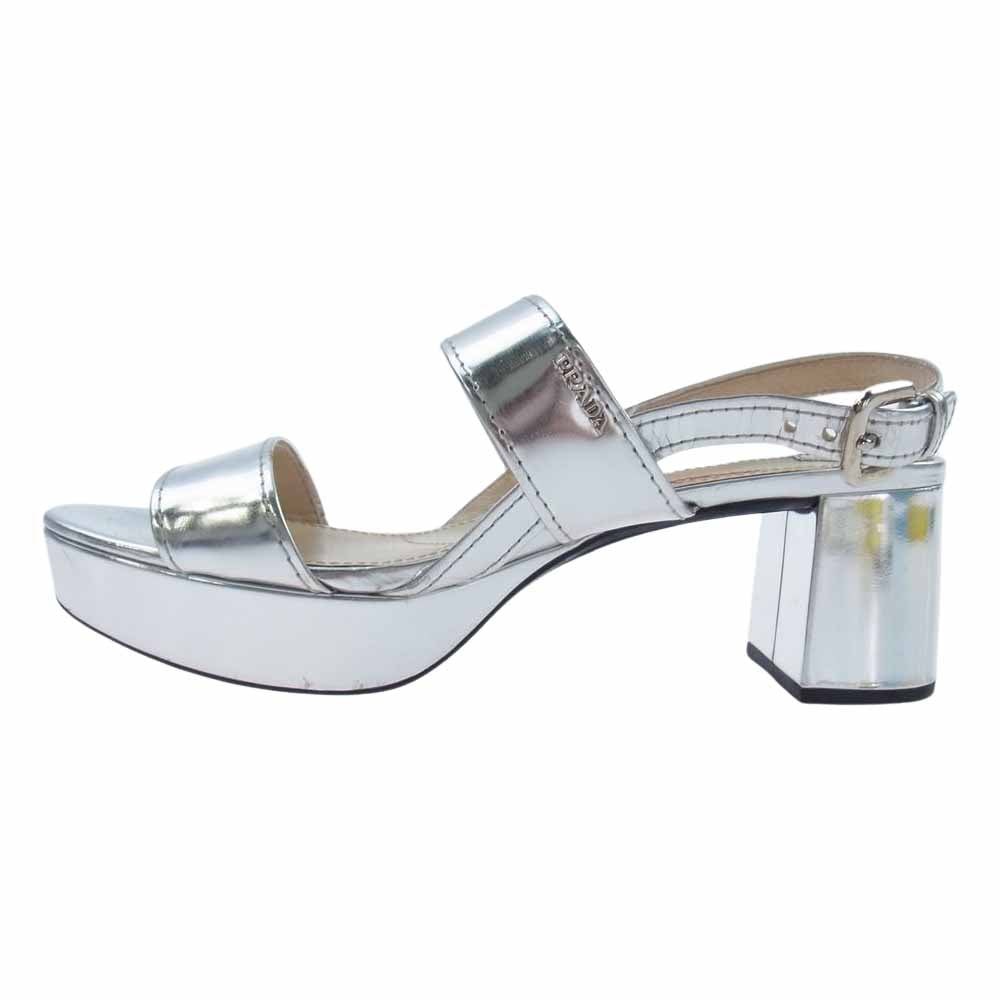 PRADA プラダ 3XP066 レザー ヒール サンダル シルバー シルバー系 39【中古】