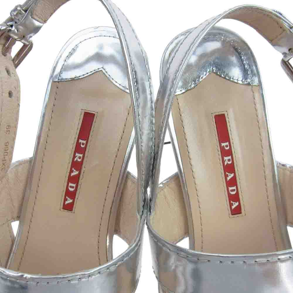 PRADA プラダ 3XP066 レザー ヒール サンダル シルバー シルバー系 39【中古】