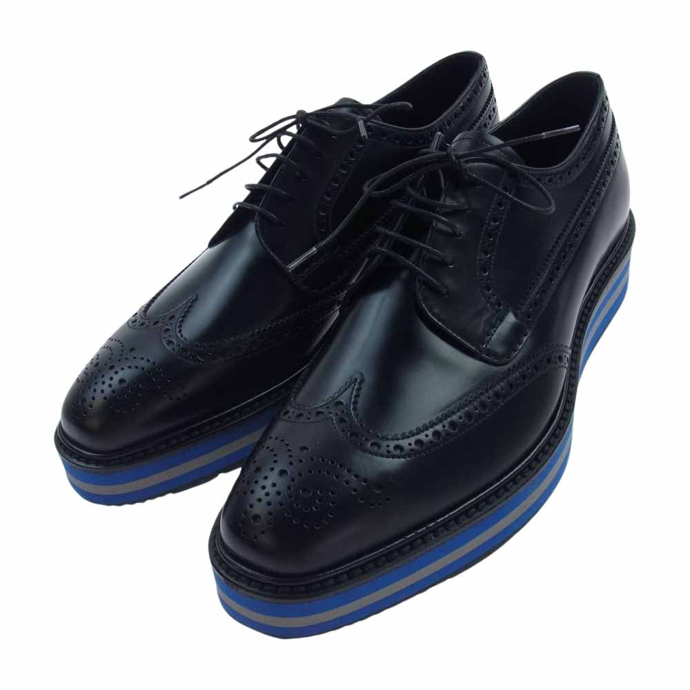PRADA プラダ 2EG015 ウィングチップ ドレス シューズ 革靴 ブラック系 7.5【極上美品】【中古】