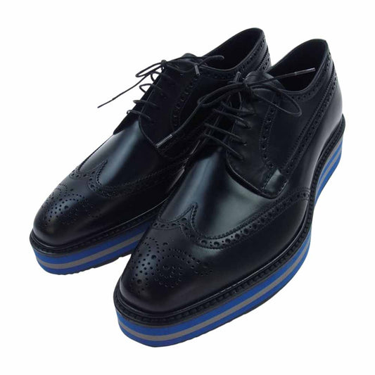 PRADA プラダ 2EG015 ウィングチップ ドレス シューズ 革靴 ブラック系 7.5【極上美品】【中古】