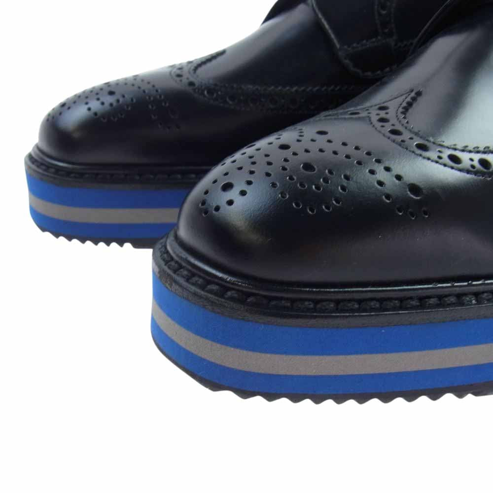 PRADA プラダ 2EG015 ウィングチップ ドレス シューズ 革靴 ブラック系 7.5【極上美品】【中古】