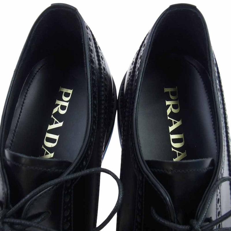 PRADA プラダ 2EG015 ウィングチップ ドレス シューズ 革靴 ブラック系 7.5【極上美品】【中古】