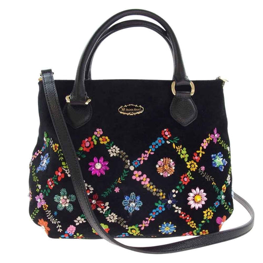 thinkbee シンクビー 2WAY ショルダー ハンドバッグ 刺繍 エンブロイダリー 花柄 フラワー ブラック系【中古】