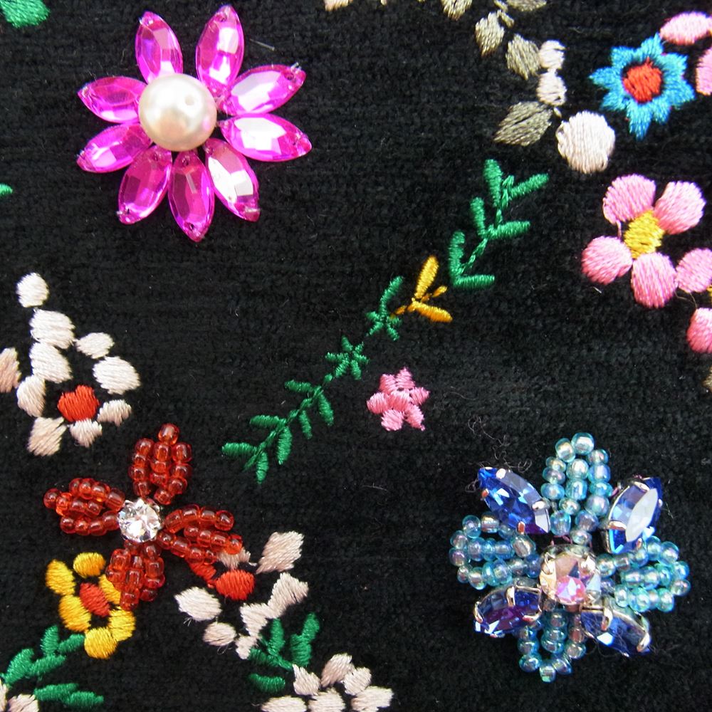 thinkbee シンクビー 2WAY ショルダー ハンドバッグ 刺繍 エンブロイダリー 花柄 フラワー ブラック系【中古】