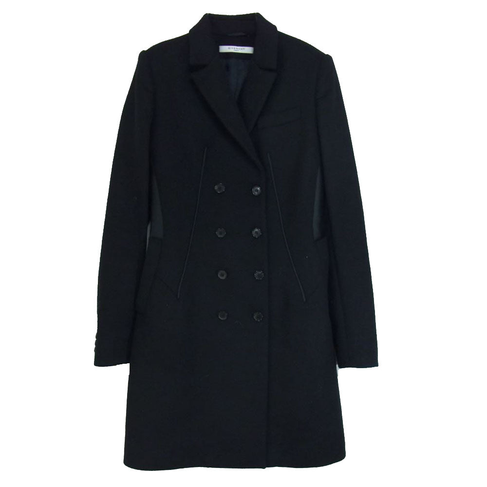 GIVENCHY ジバンシィ 12A 0108 110 ダブルブレスト パイピング カシミヤ混 ウール ロングコート ブラック系 38【中古】