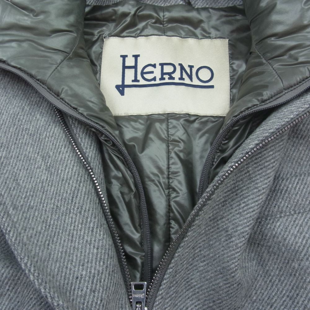 Herno ヘルノ イタリア製 中綿 ウール ジップアップ ロング コート グレー系【中古】