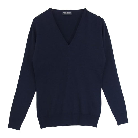 JOHN SMEDLEY ジョンスメドレー 英国製 ウール Vネック ニット セーター ネイビー系 S【中古】