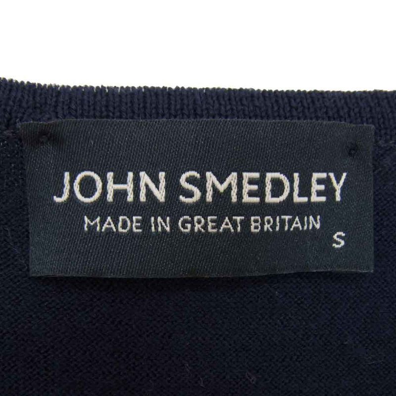 JOHN SMEDLEY ジョンスメドレー 英国製 ウール Vネック ニット セーター ネイビー系 S【中古】