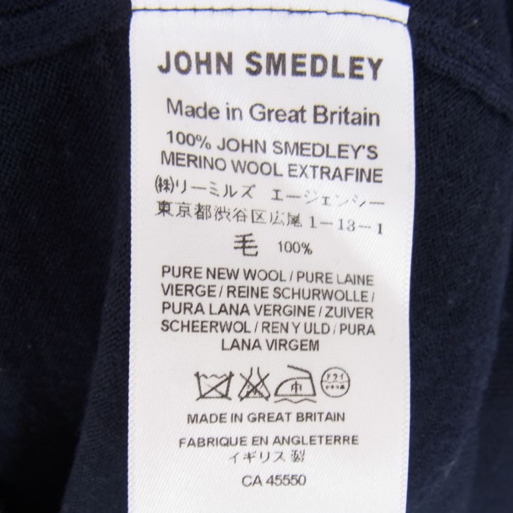 JOHN SMEDLEY ジョンスメドレー 英国製 ウール Vネック ニット セーター ネイビー系 S【中古】