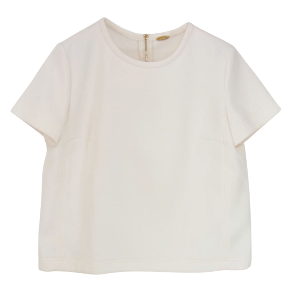 Deuxieme Classe ドゥーズィエムクラス 15-051-500-6010 MUSE ミューズ トリアセジョーゼットコンパクト バックジップ Tシャツ プルオーバー オフホワイト系 サイズ表記無【中古】
