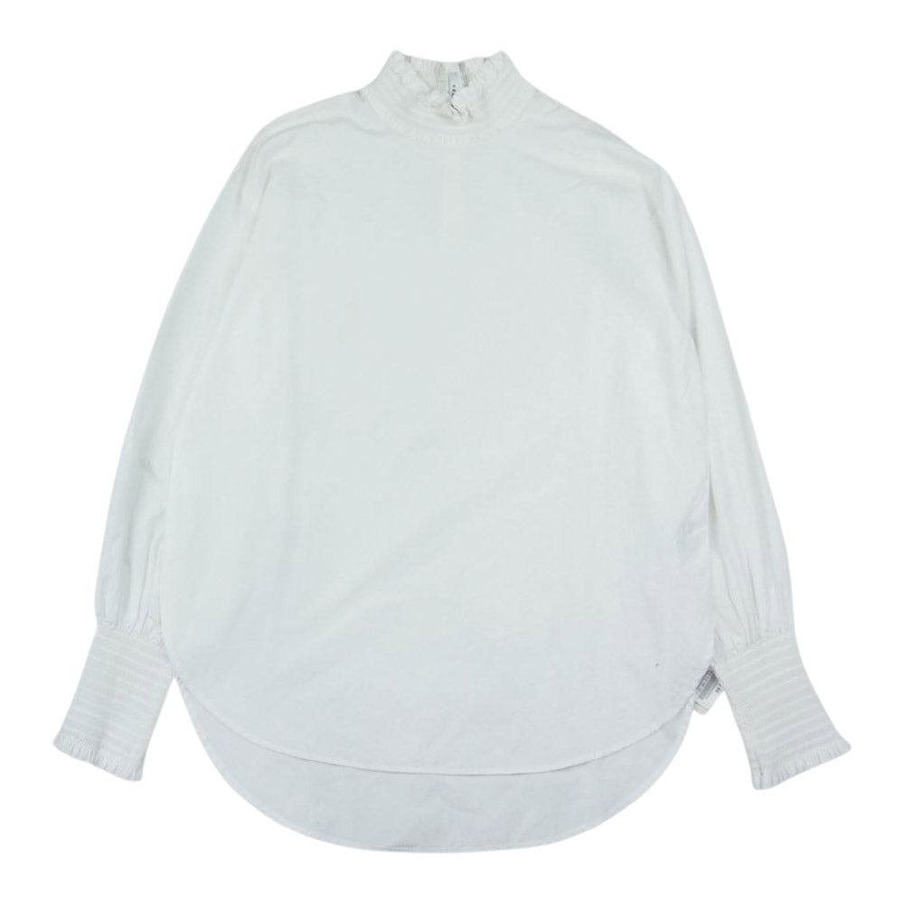 セルリ 17-051-500-3011 Deuxieme Classe ドゥーズイエムクラス取り扱い 襟袖フリルギャザー切替 ボトルネック プルオーバー ブラウス 長袖 シャツ ホワイト系 F【中古】