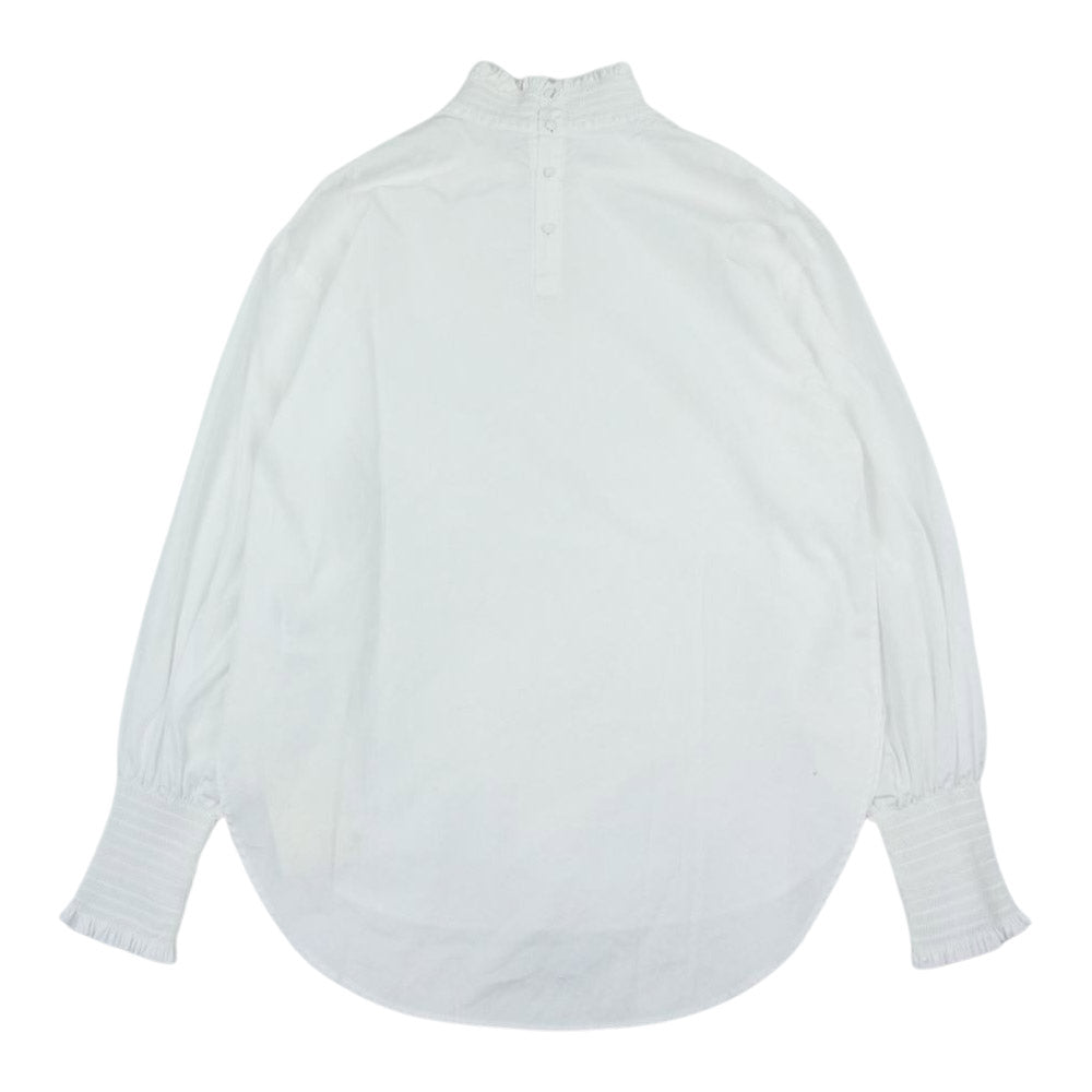 セルリ 17-051-500-3011 Deuxieme Classe ドゥーズイエムクラス取り扱い 襟袖フリルギャザー切替 ボトルネック プルオーバー ブラウス 長袖 シャツ ホワイト系 F【中古】